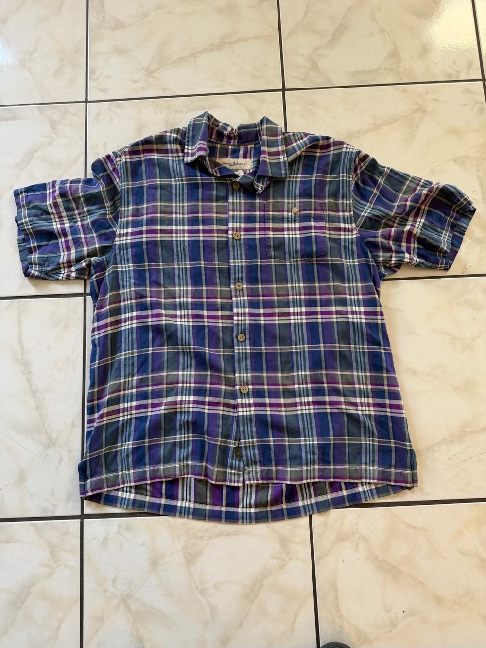 Tommy Bahama Silk Short-Sleeve Plaid Button-Down Shirt in Blue & Purple